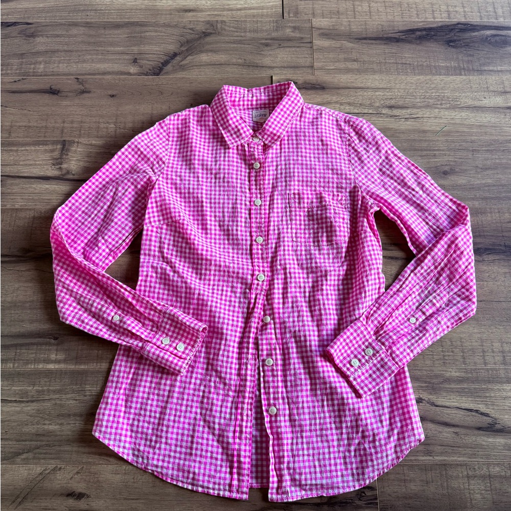 J. Crew Pink Gingham Button-Up Shirt (XS)